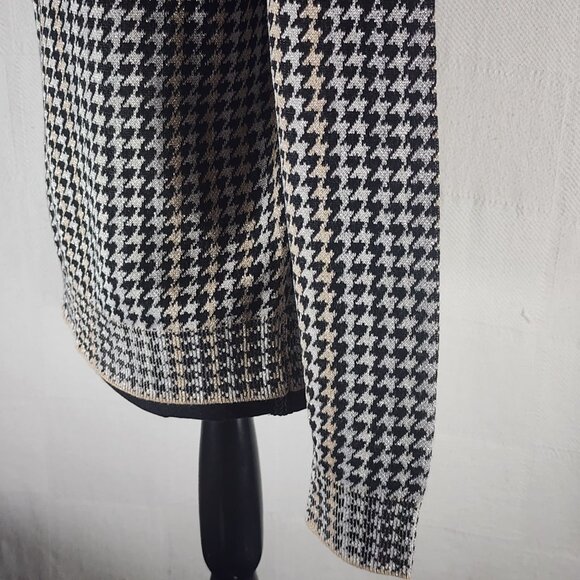 Ann Taylor Black Tan Metallic Houndstooth Mock Neck Cotton Poly Modal Sweater M - Picture 9 of 16